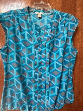 Sleeveless Geometric Print Blouse - Blue Banana Republic Size Large